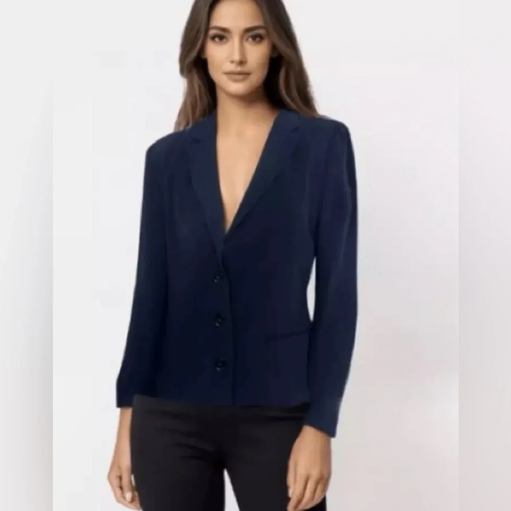 Jenni Kayne Women’s Suit Jacket Blazer Sz 2 Navy Blue Solid Silk Lining Luxury